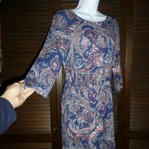 Blue Paisley Elastic Waist Pocket Dress, Nwot, M L